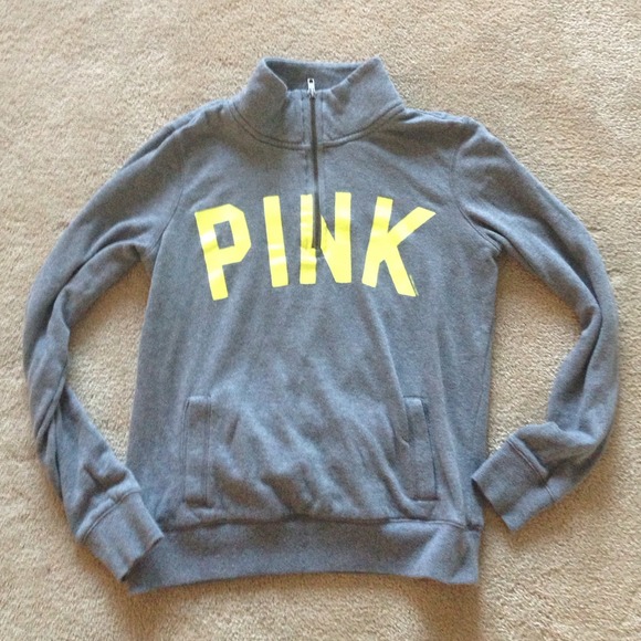 PINK Grey & Green Quarter Zip Hoodie