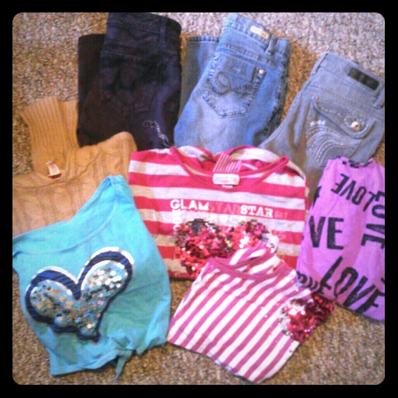 Girls size 12 skinny jeans, crop tops, sweater