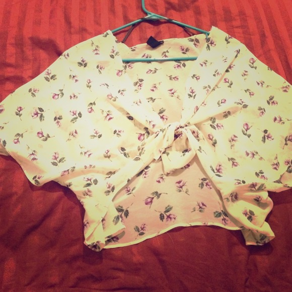 Sheer floral tie front crop top