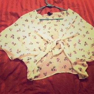 Sheer floral tie front crop top