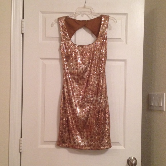 Cache Gold Animal Print Sequin Cocktail Dress Sz 4 - Picture 1 of 4