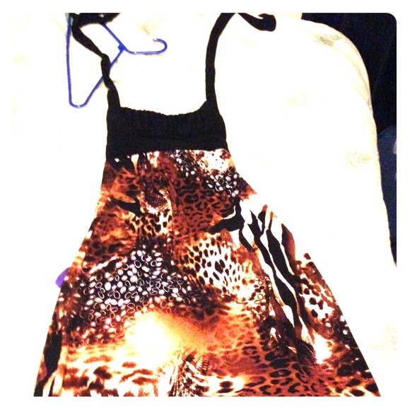 Black and animal print maxi dress that ties back