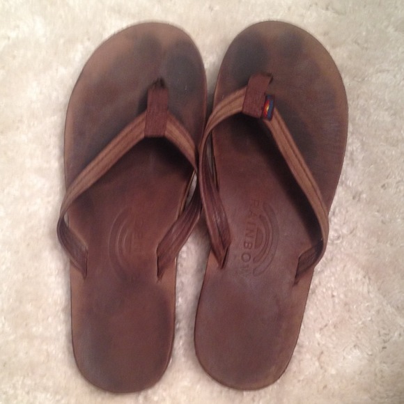 dark brown rainbow flip flops