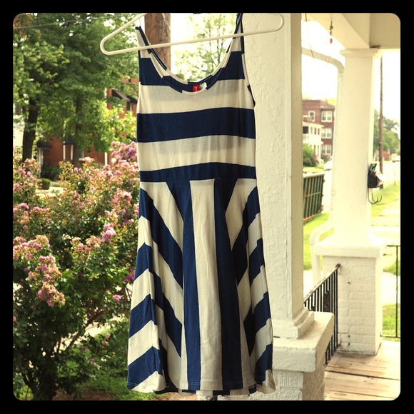 Blue and white striped tank dress