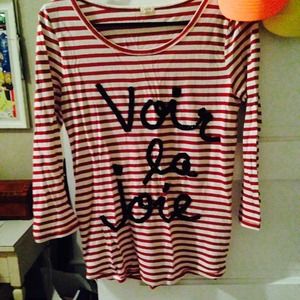 "Voir La Joie" J. crew red and white stripe Tee