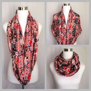 Handmade infinity scarf in Roses/Aztec