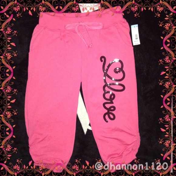 ✳️Miss Chievous Pink Pants with "love" blk sequins
