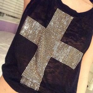 Rhinestoned cross tee