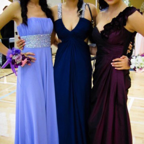 Navy Blue Backless Prom Dress - Picture 1 of 2
