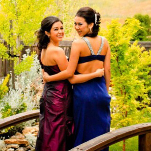 Navy Blue Backless Prom Dress - Picture 2 of 2