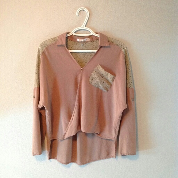 NWOT! Pretty Beige Front Fold Lace Blouse