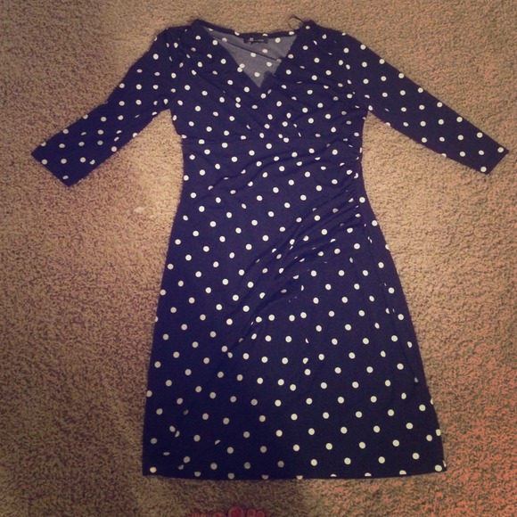Super cute knit polka dot faux wrap dress.