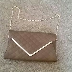 Quilted taupe envelope clutch/crossbody