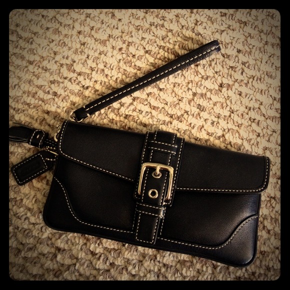 COACH Black Leather Wristlet