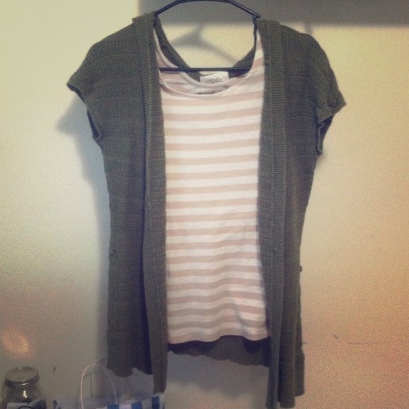 Striped Shirt and Crochet Sweater Bundle😱