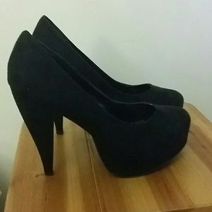 Black suede platform heels