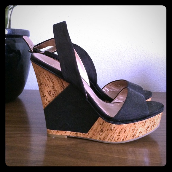 Cork and black wedges.