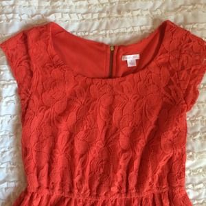 Lace orange red floral A-line dress !