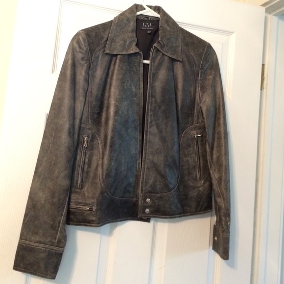David Meister black leather jacket size 2