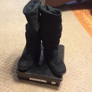 Black suede knee high boots