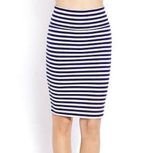 striped blue & white pencil skirt