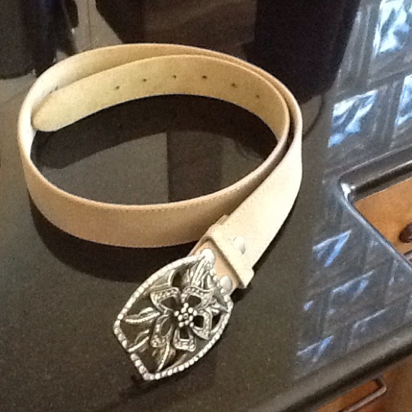 Genuine light tan leather belt