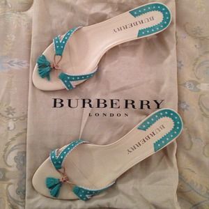 Burberry Teal Suede Slides