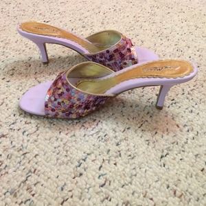 Anne Michelle sequined kitten heal sandal