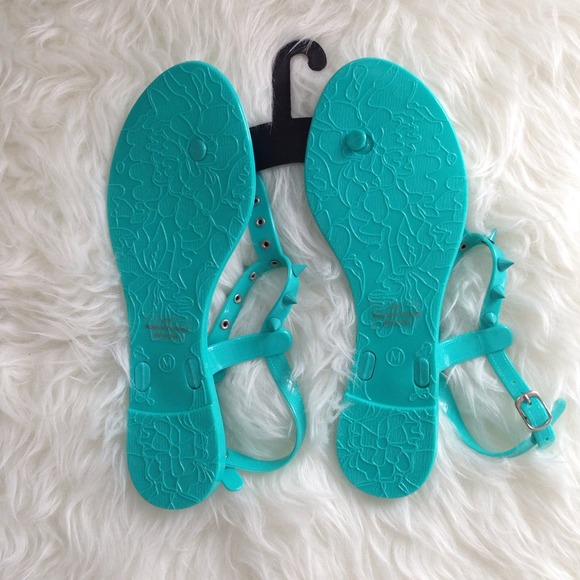 Aqua Blue Jelly Studded sandals - Picture 3 of 3