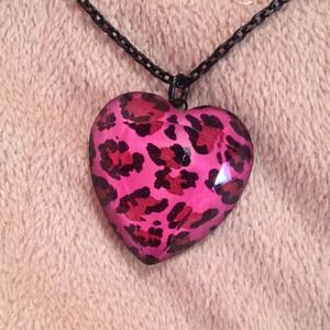 Pink cheetah heart necklace