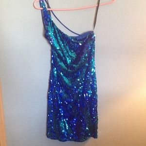 Blue and green sequin dress