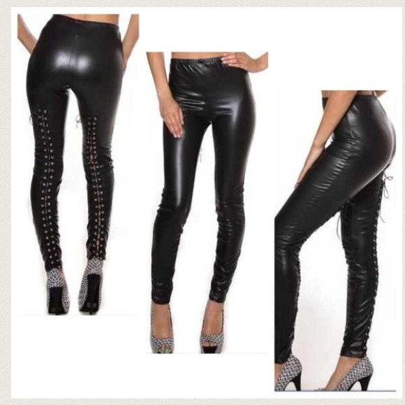 Faux Leather Lace Up Leggings