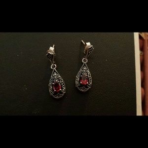 Marcasite and lab garnet sterling earrings