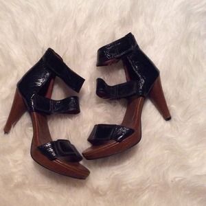 ALDO Black and Cognac Velcro Strap Sexy Heels JC