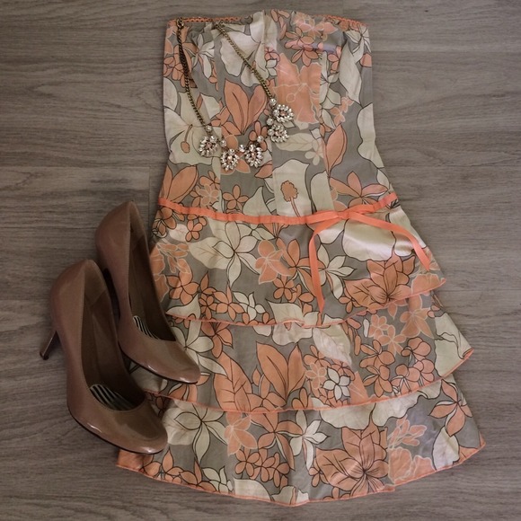 Abstract Floral Strapless Dress