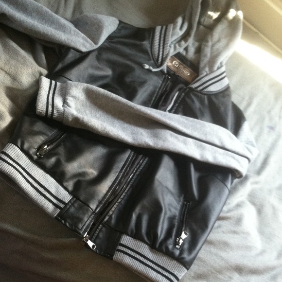 CUTE LEATHER VARSITY HOODIE VERY GOOD CONDITION