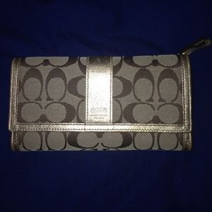 COACH Legacy checkbook signature gold wallet