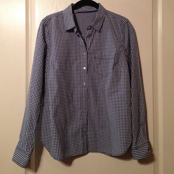 Navy and white gingham button down
