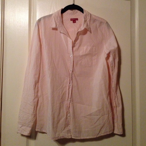 Merona light pink and white check button down