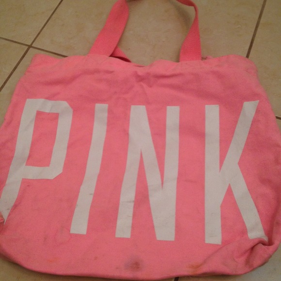 bundled zipped neon pink "PINK" bag