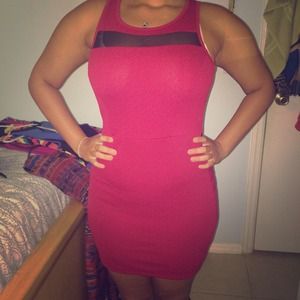Red bodycon dress with mesh on back