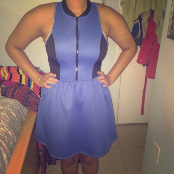 Blue fit and flare with zipper in front dress