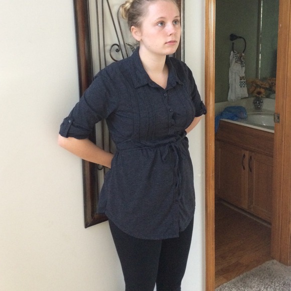 Dark Grey Half Button Down Shirt