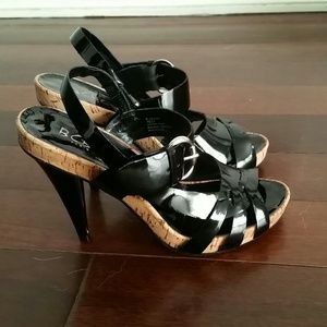 BCBG Black Patent Sandals Heels Sz 7