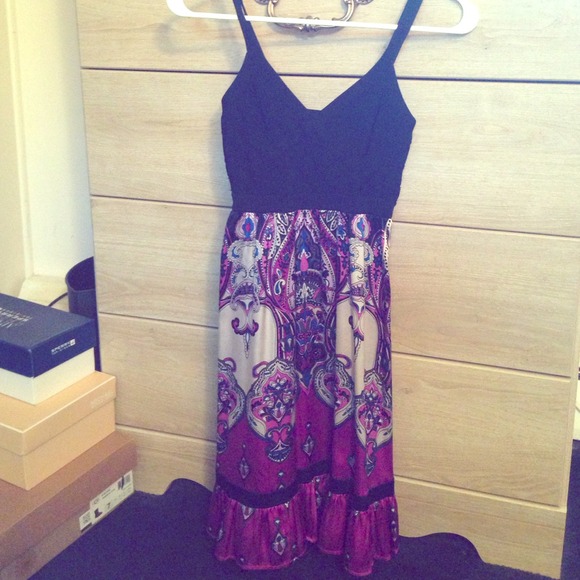 Bebe Purple/Black Paisley Dress