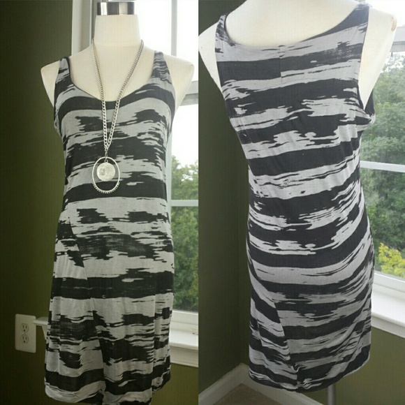 Black and Gray Printed Jersey Dress