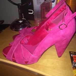 Hot pink suede heels