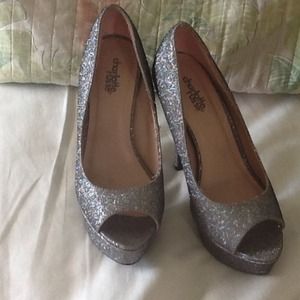 Silver sparkle heels