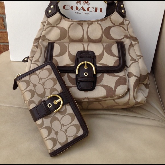 🎀COACH🎀Campbell Khaki & Mahogany Signature Hobo