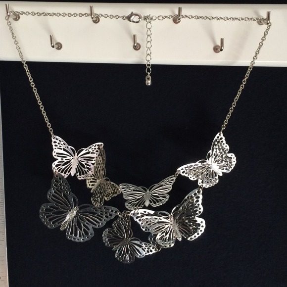 Silver plated multi-Butterfly statement necklace